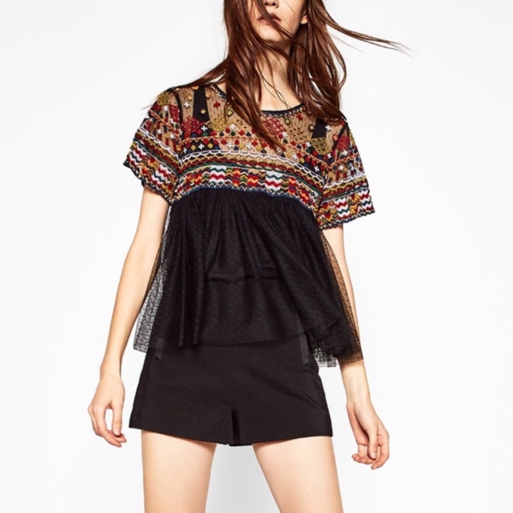 NWT Zara Embroidered Dotted Tulle Top Rare - Picture 2 of 7